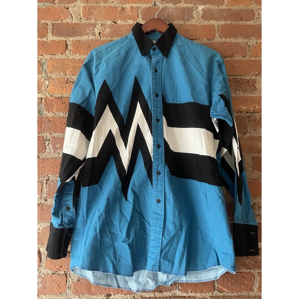 Brooks & Dunn Button Down Shirt 16.5 X 35‎ Blue Black White Cowboy USA Western
